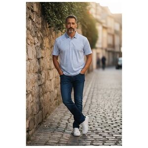 Turtleson Blue and Yellow Striped Polo Shirt